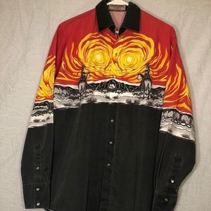Buffalo Country USA Vintage Western button down shirt men's Large horse rider